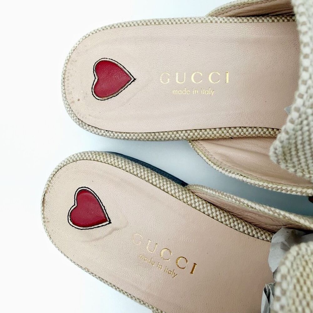 GUCCI Princetown Beige Canvas Mule Size 36.5 Horsebit Slip On Loafer Web Stripe - Picture 4 of 11